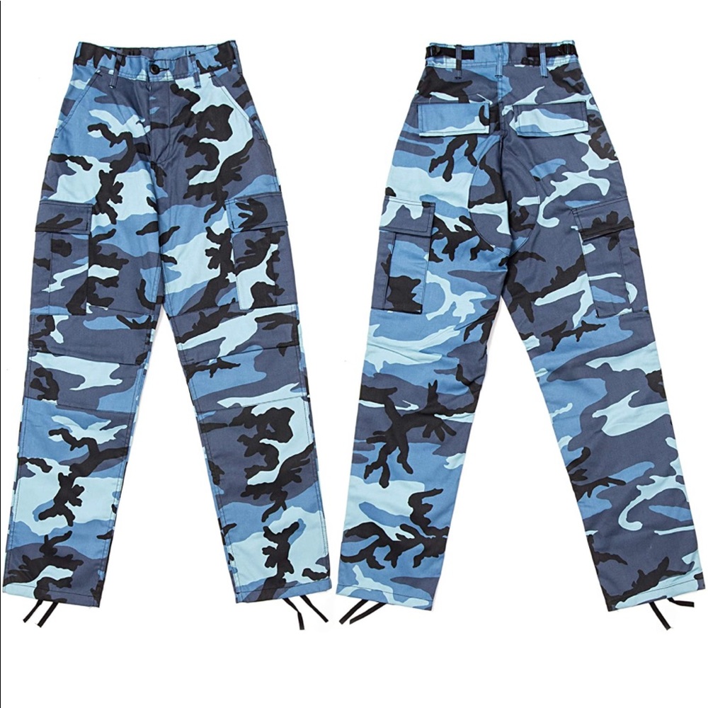 Sky Blue Pants Cargo Fatigues Fashion Trouser Camo